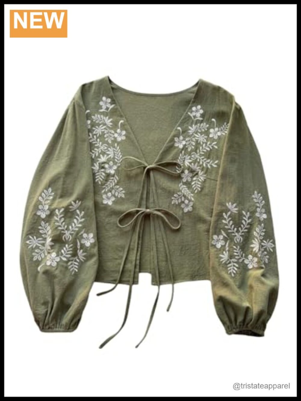 Plus Size Floral Embroidery Blouse Tie Front Lantern Sleeve Boho Top